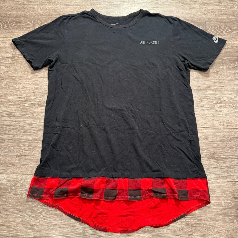 Nike Shirt Adult XL Black Red Air Force 1 Plaid Bottom Casual Spellout Adult